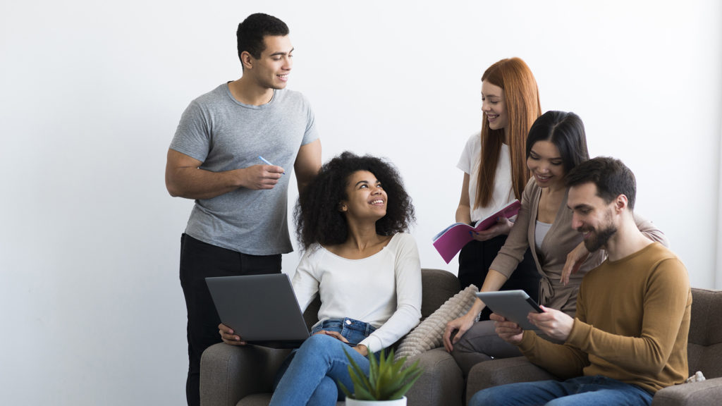 positive young people gathering together